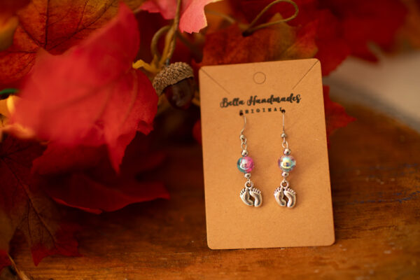Pink and Blue Footprint Earrings