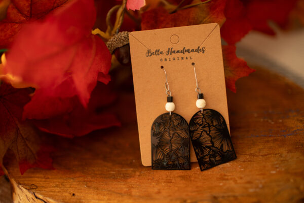 Black Floral Elegant Drop Earrings - Image 5