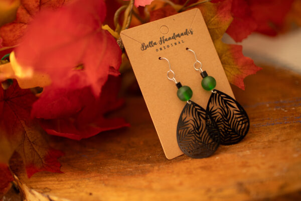 Black Floral Elegant Drop Earrings - Image 2