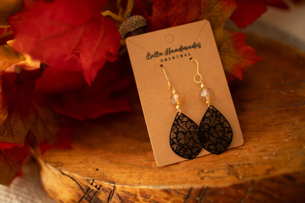 Black Floral Elegant Drop Earrings - Image 4
